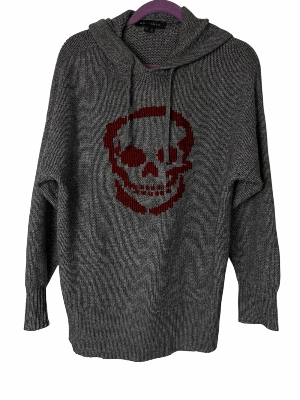 Skull Cashmere oversized Hooded Tunic pullover graphic Sweater medium